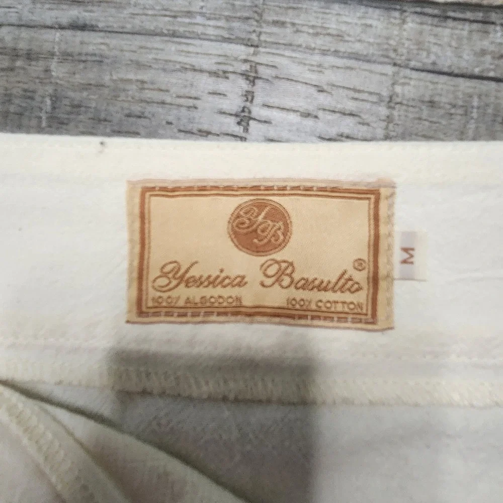 Mini Skirt Womens M Cream Textured Cotton A Line Pockets Coastal Western Cottage